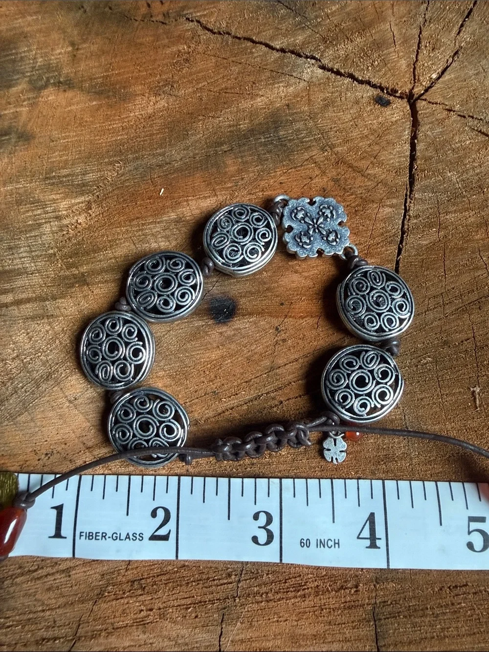 Lucky Brand Silver-Tone Swirl Disk Bracelet with Turquoise Enamel Flower Accent